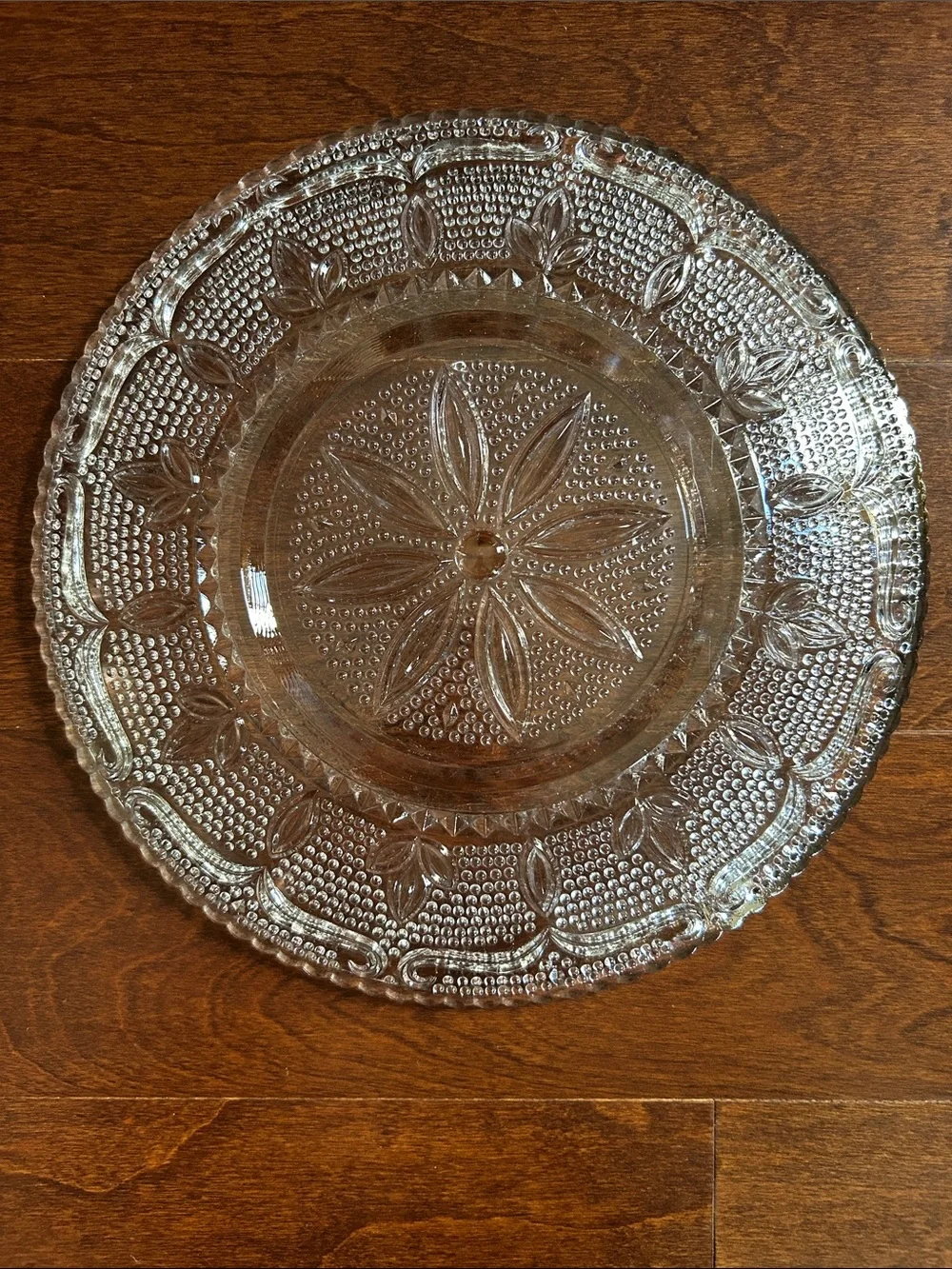 Vintage Clear Pressed Glass Serving Plate with Floral Motif